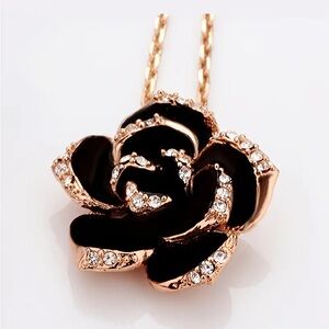 3pcs Black Rose Camellia Jewelry Set, Earrings and Necklace
